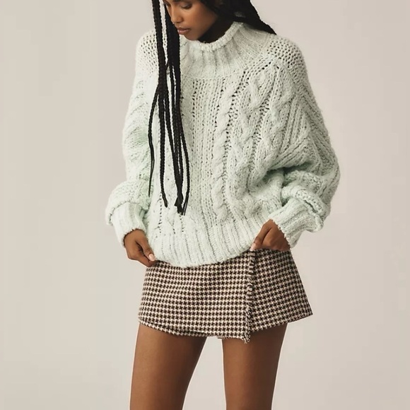 Anthropologie Chunky Knit Fisherman Sweater Light Green NWT - Picture 5 of 11